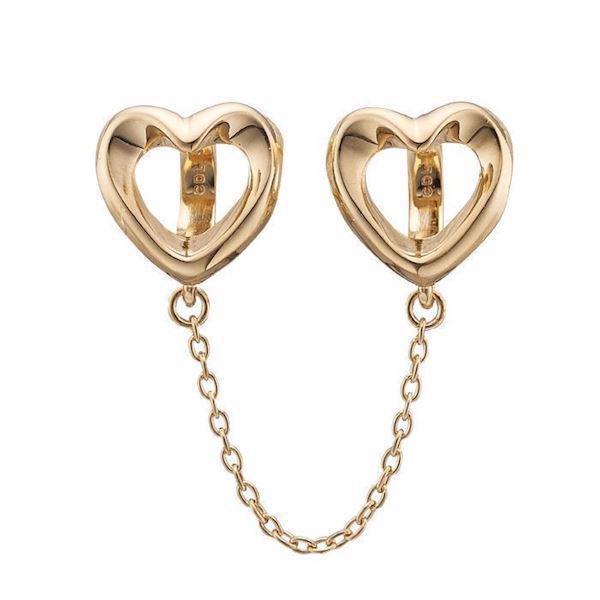 Image of Christina Collect forgyldt sølv Safety Hearts dobbelt hjerte charm med kæde